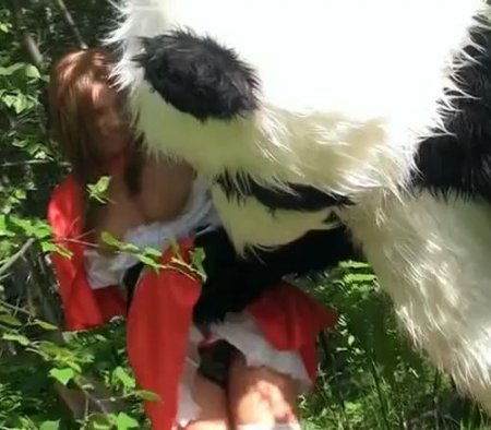 Большая русская панда поймала и выебала в лесу красную шапочку